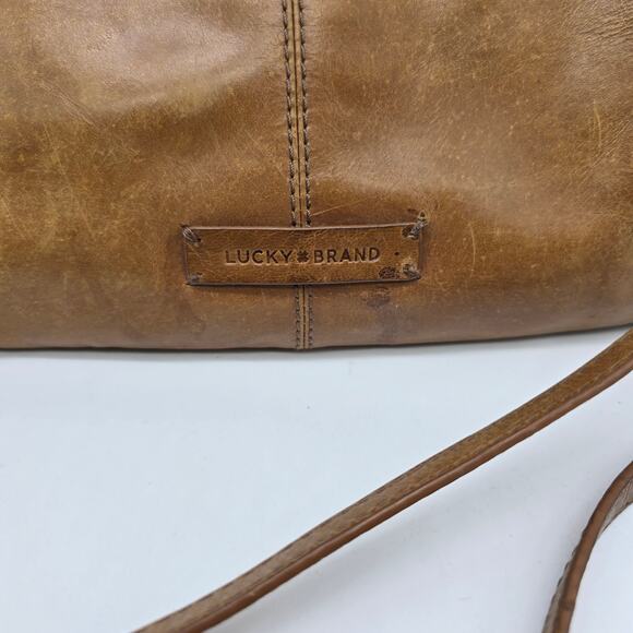 Vintage Lucky Brand Women's Leather Double Zipper Crossbody Bag Handbag Brown - Picture 2 of 15